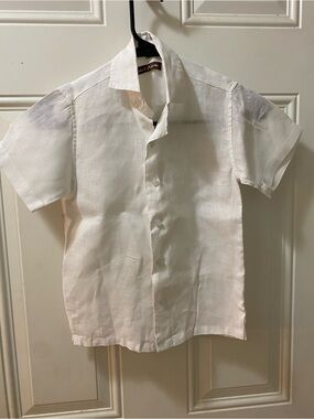Children's Linen Set - White Short-Sleeve Button-Up Shirt & Beige Pants | Size 6